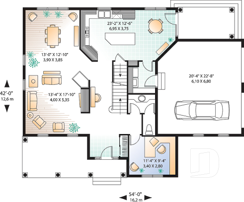 1st level - 2-story 3 to 4 bedrooms house plan, 2.5 bathrooms, large bonus room, side-load 2-car garage, home office - Canadian