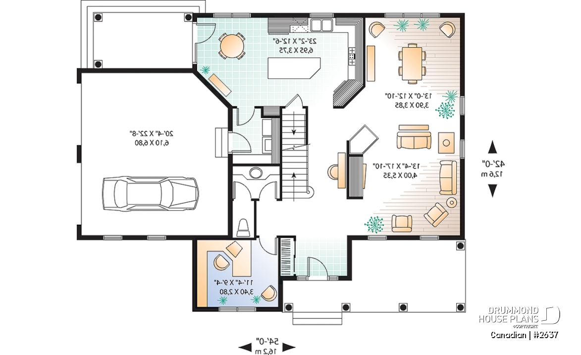 1st level - 2-story 3 to 4 bedrooms house plan, 2.5 bathrooms, large bonus room, side-load 2-car garage, home office - Canadian