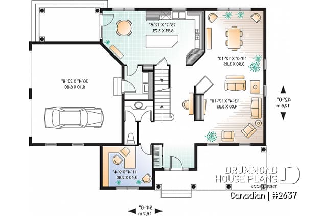 1st level - 2-story 3 to 4 bedrooms house plan, 2.5 bathrooms, large bonus room, side-load 2-car garage, home office - Canadian