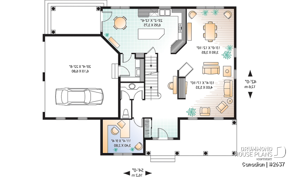 1st level - 2-story 3 to 4 bedrooms house plan, 2.5 bathrooms, large bonus room, side-load 2-car garage, home office - Canadian