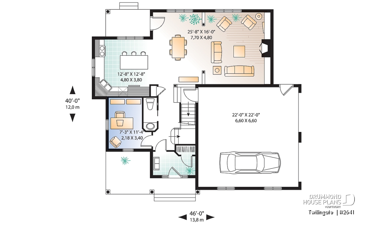 1st level - Beautiful Traditional 3 to 4 bedroom house plan, 2-car garage, open floorplan, home office, large bonus room - Twillingate 