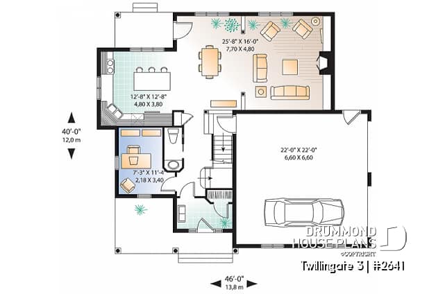 1st level - Beautiful Traditional 3 to 4 bedroom house plan, 2-car garage, open floorplan, home office, large bonus room - Twillingate 3