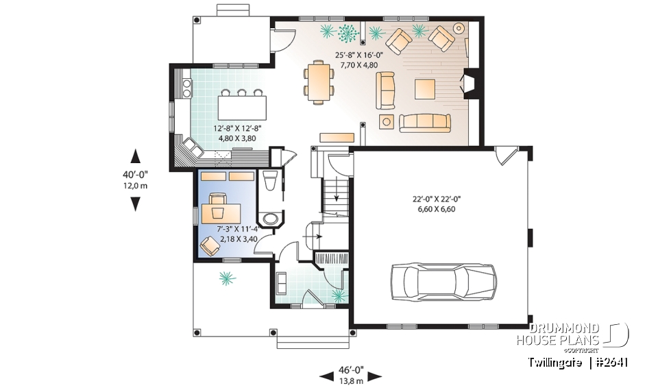 1st level - Beautiful Traditional 3 to 4 bedroom house plan, 2-car garage, open floorplan, home office, large bonus room - Twillingate 