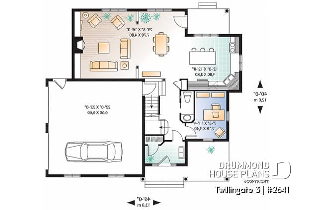 1st level - Beautiful Traditional 3 to 4 bedroom house plan, 2-car garage, open floorplan, home office, large bonus room - Twillingate 