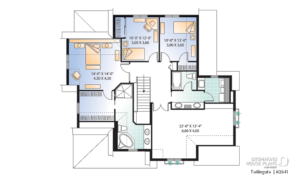 2nd level - Beautiful Traditional 3 to 4 bedroom house plan, 2-car garage, open floorplan, home office, large bonus room - Twillingate 