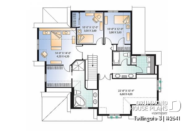 2nd level - Beautiful Traditional 3 to 4 bedroom house plan, 2-car garage, open floorplan, home office, large bonus room - Twillingate 
