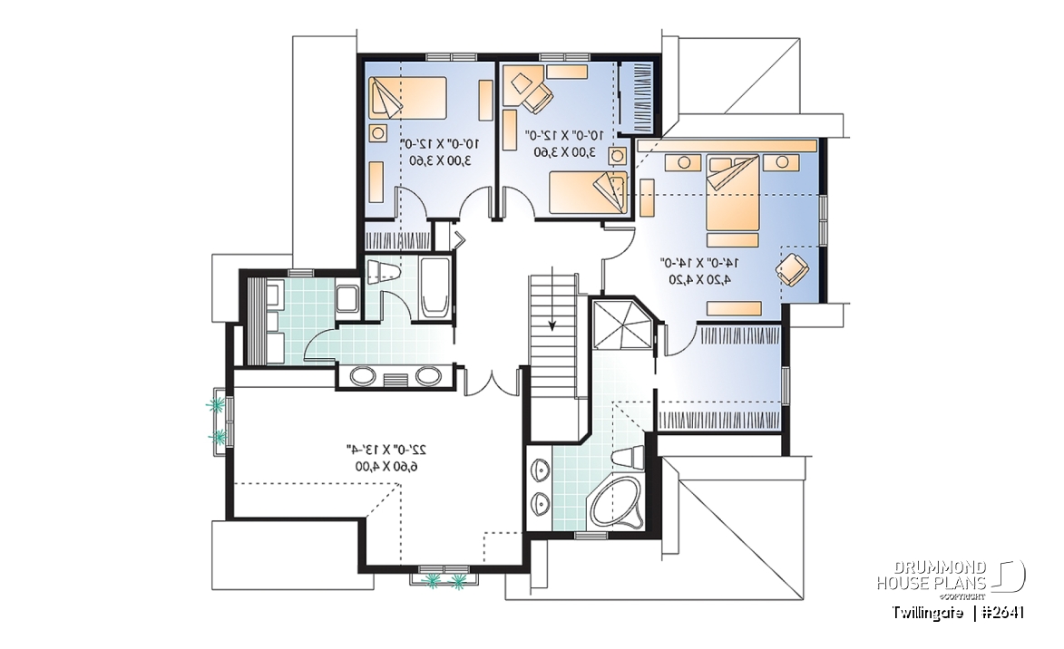2nd level - Beautiful Traditional 3 to 4 bedroom house plan, 2-car garage, open floorplan, home office, large bonus room - Twillingate 