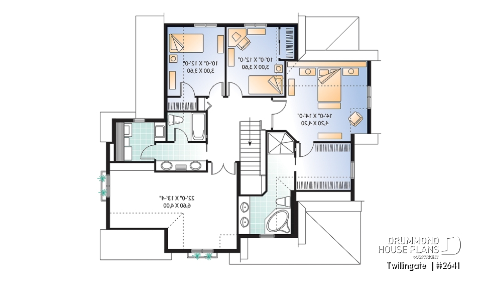 2nd level - Beautiful Traditional 3 to 4 bedroom house plan, 2-car garage, open floorplan, home office, large bonus room - Twillingate 
