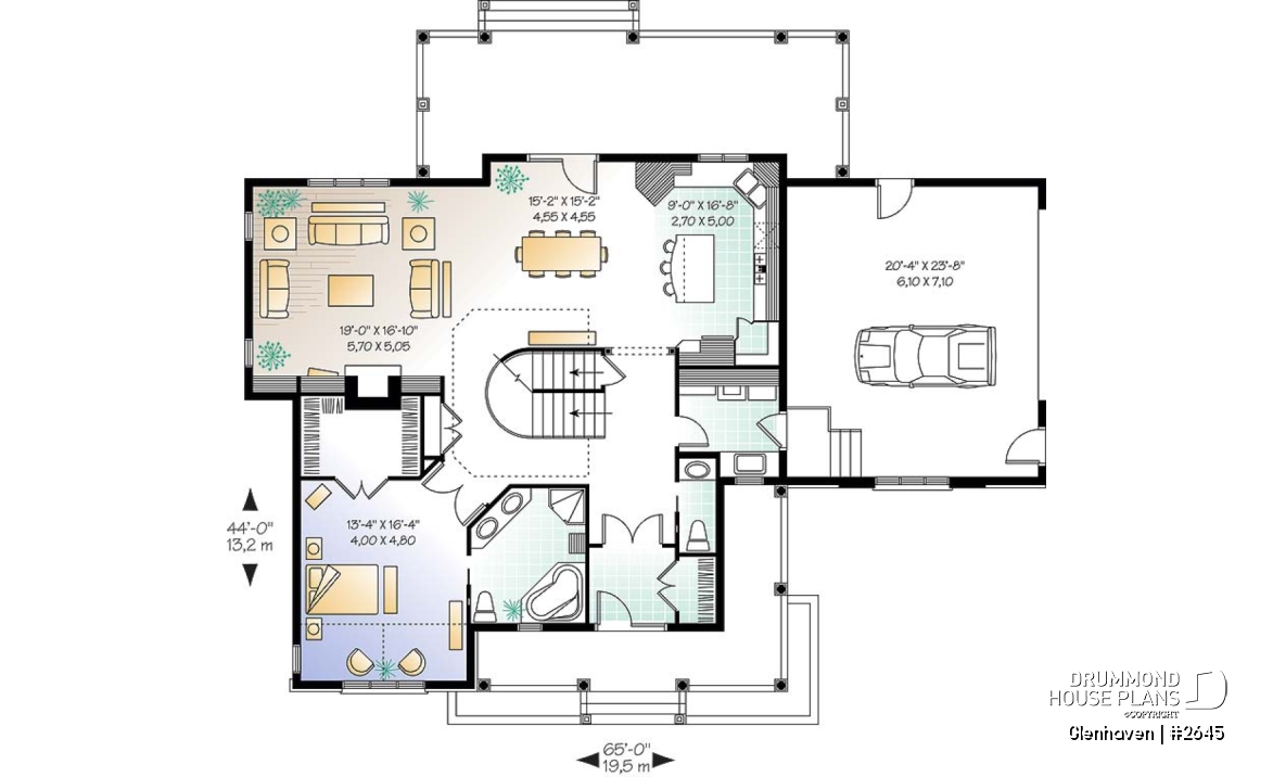 1st level - Large 3 to 4 bedroom house plan, large bonus space, 2-car garage, 9' ceiling on main floor - Glenhaven