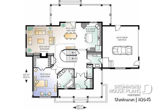 1st level - Large 3 to 4 bedroom house plan, large bonus space, 2-car garage, 9' ceiling on main floor - Glenhaven