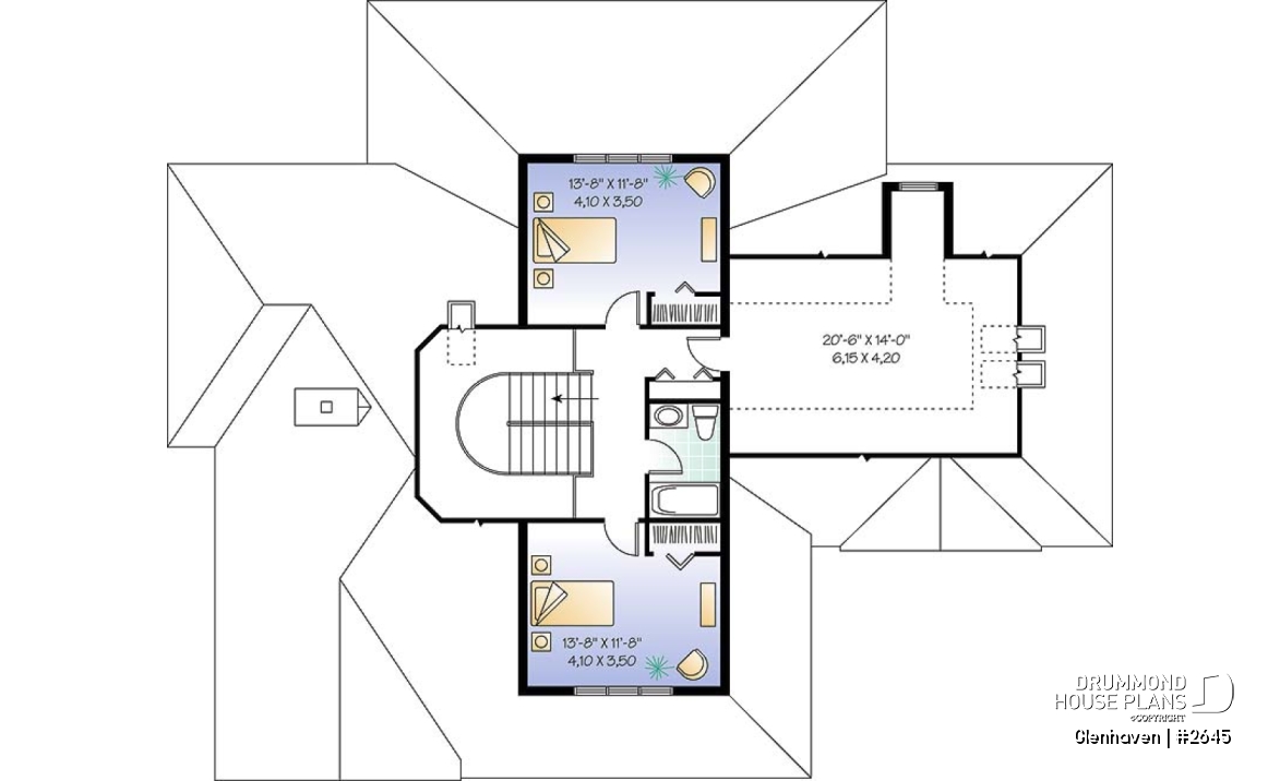2nd level - Large 3 to 4 bedroom house plan, large bonus space, 2-car garage, 9' ceiling on main floor - Glenhaven