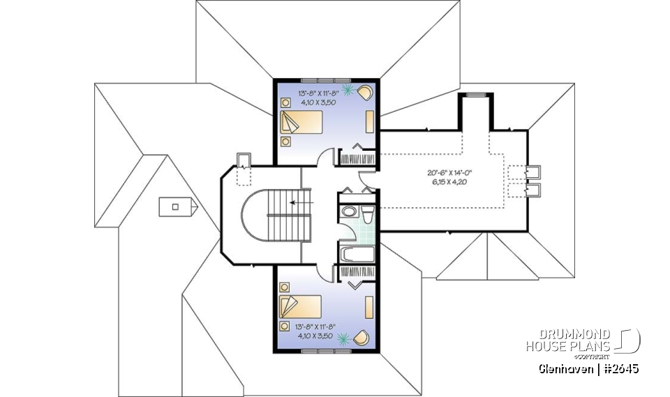2nd level - Large 3 to 4 bedroom house plan, large bonus space, 2-car garage, 9' ceiling on main floor - Glenhaven