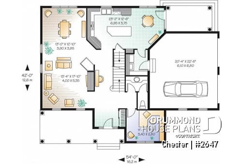 1st level - Traditional home plan with 3 to 5 bedrooms, a large kitchen with breakfast table, 9' ceiling, home office - Chester
