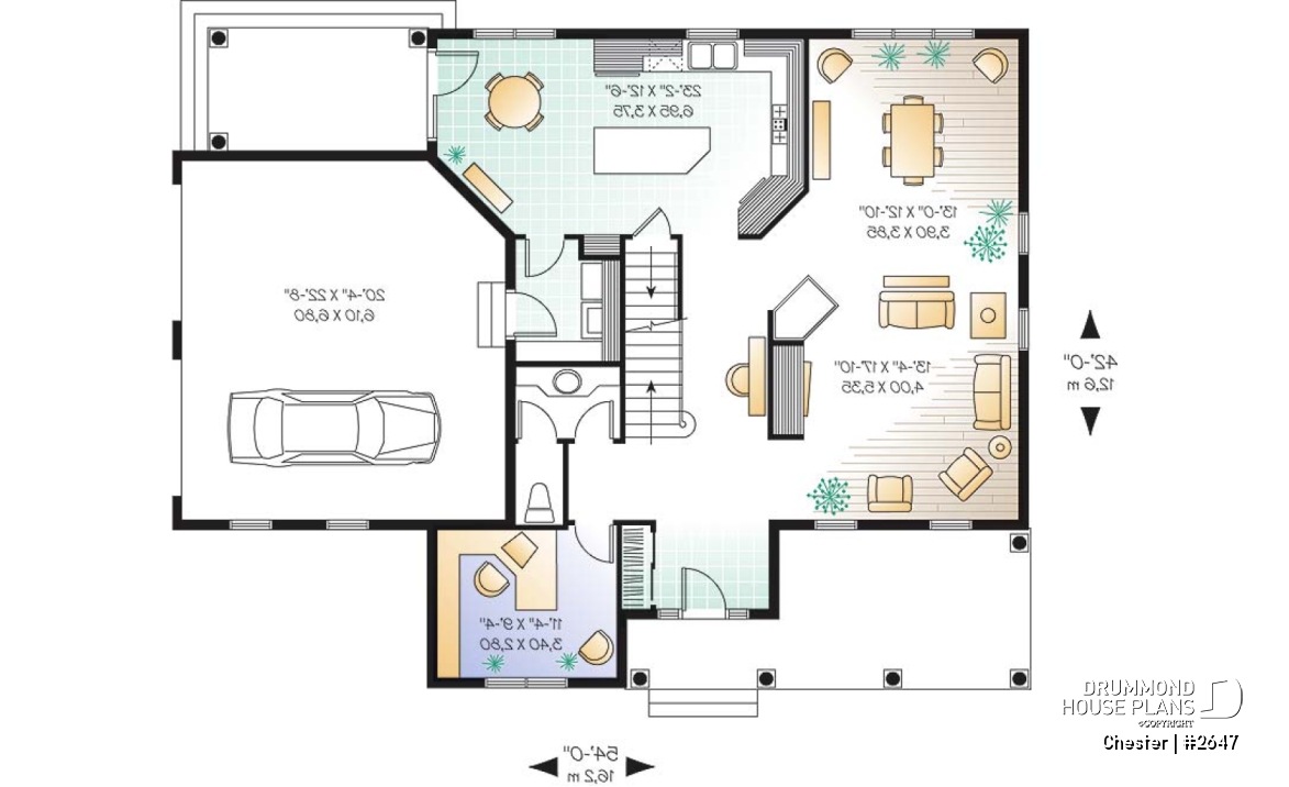 1st level - Traditional home plan with 3 to 5 bedrooms, a large kitchen with breakfast table, 9' ceiling, home office - Chester