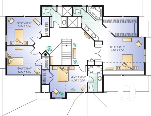 2nd level - Traditional home plan with 3 to 5 bedrooms, a large kitchen with breakfast table, 9' ceiling, home office - Chester
