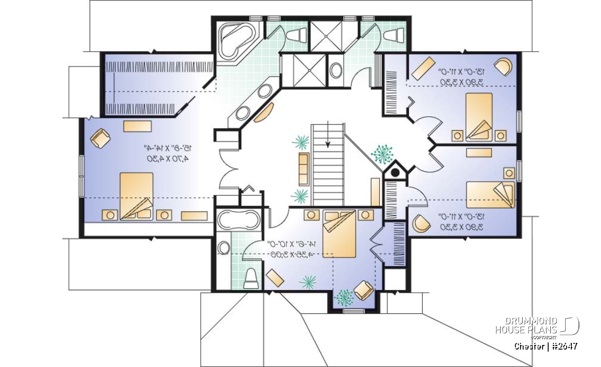2nd level - Traditional home plan with 3 to 5 bedrooms, a large kitchen with breakfast table, 9' ceiling, home office - Chester