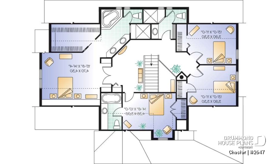 2nd level - Traditional home plan with 3 to 5 bedrooms, a large kitchen with breakfast table, 9' ceiling, home office - Chester