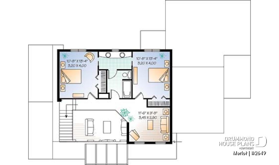 2nd level - Large master suite, modern cottage house plan, great open floor plan waterfront or mountain home design - Merlot