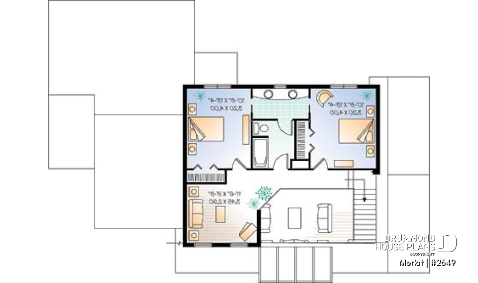 2nd level - Large master suite, modern cottage house plan, great open floor plan waterfront or mountain home design - Merlot