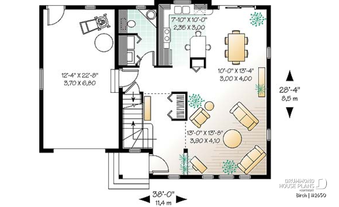 1st level - 2 storey house plan with one-car garage, open floor plan and 3 bedrooms.  - Birch