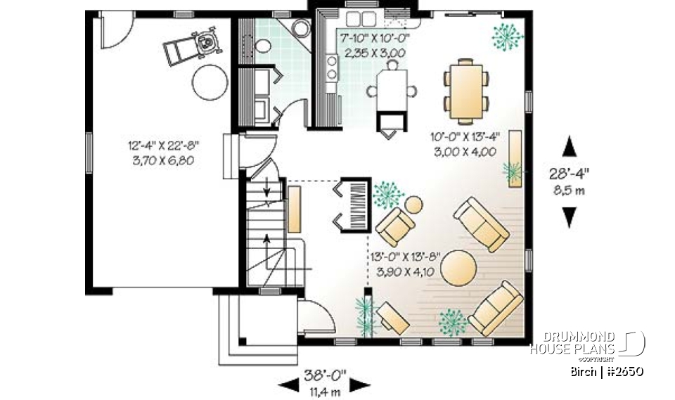 1st level - 2 storey house plan with one-car garage, open floor plan and 3 bedrooms.  - Birch