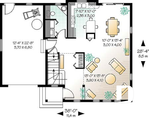 1st level - 2 storey house plan with one-car garage, open floor plan and 3 bedrooms.  - Birch
