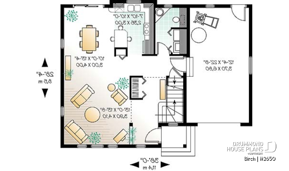 1st level - 2 storey house plan with one-car garage, open floor plan and 3 bedrooms.  - Birch
