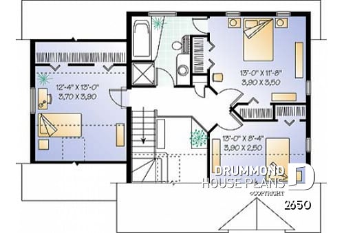 2nd level - 2 storey house plan with one-car garage, open floor plan and 3 bedrooms.  - Birch