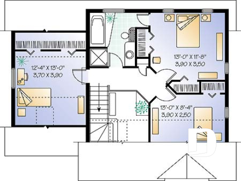 2nd level - 2 storey house plan with one-car garage, open floor plan and 3 bedrooms.  - Birch