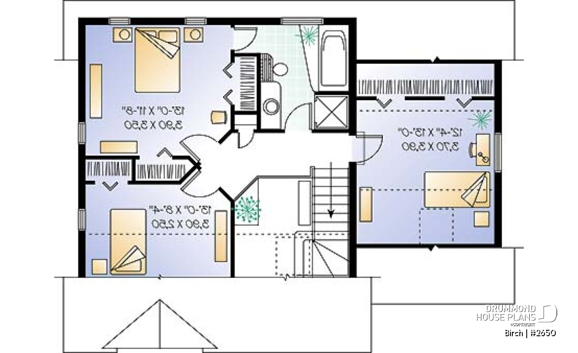 2nd level - 2 storey house plan with one-car garage, open floor plan and 3 bedrooms.  - Birch
