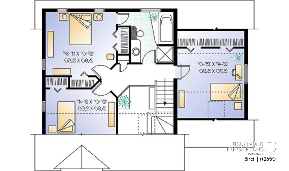 2nd level - 2 storey house plan with one-car garage, open floor plan and 3 bedrooms.  - Birch