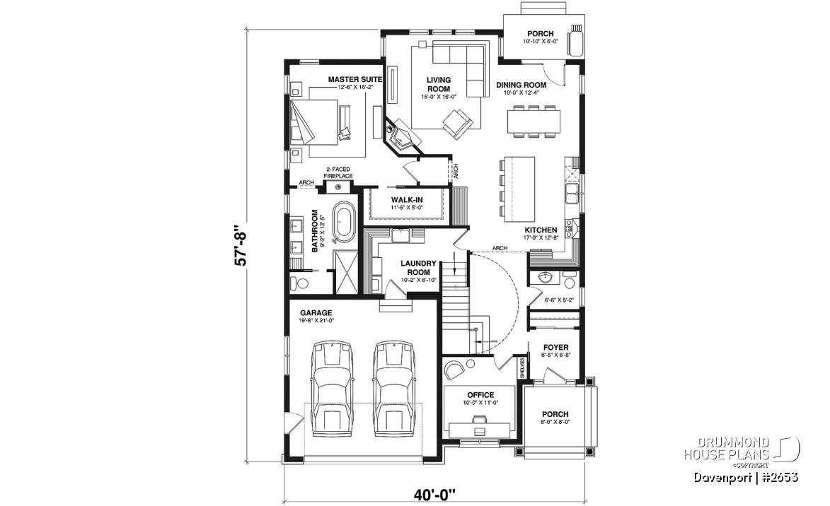 1st level - European luxury house plan, 3 to 4 bedrooms, open stairwell, 2-car garage  - Davenport