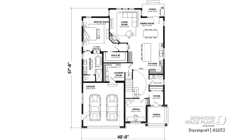 1st level - European luxury house plan, 3 to 4 bedrooms, open stairwell, 2-car garage  - Davenport
