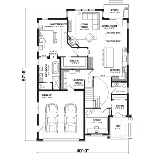 1st level - European luxury house plan, 3 to 4 bedrooms, open stairwell, 2-car garage  - Davenport