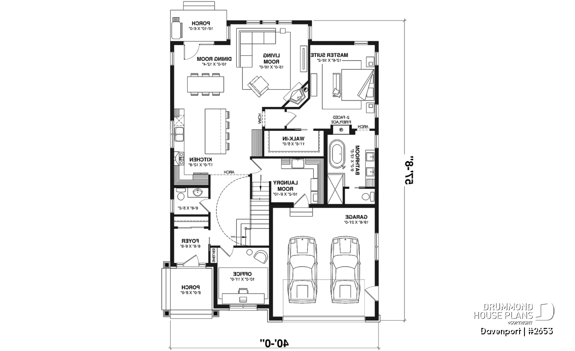 1st level - European luxury house plan, 3 to 4 bedrooms, open stairwell, 2-car garage  - Davenport