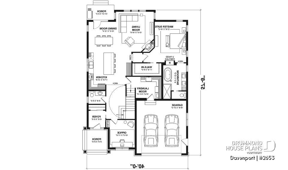 1st level - European luxury house plan, 3 to 4 bedrooms, open stairwell, 2-car garage  - Davenport