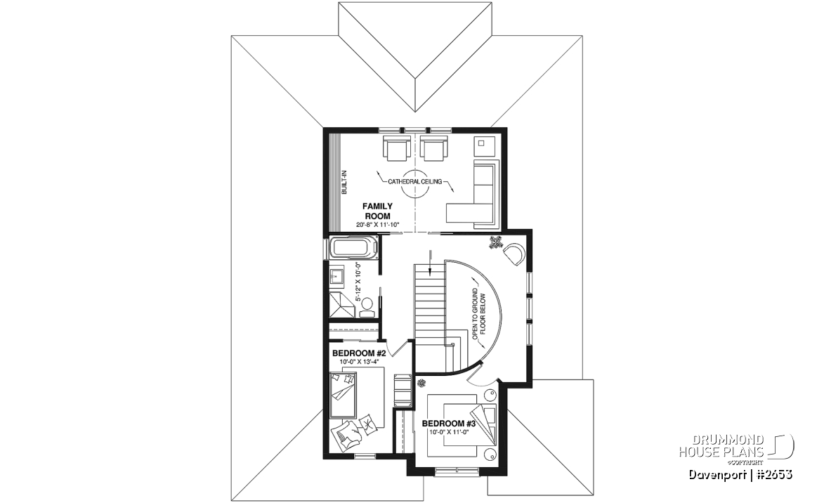2nd level - European luxury house plan, 3 to 4 bedrooms, open stairwell, 2-car garage  - Davenport