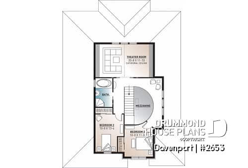 2nd level - European luxury house plan, 3 to 4 bedrooms, open stairwell, 2-car garage  - Davenport