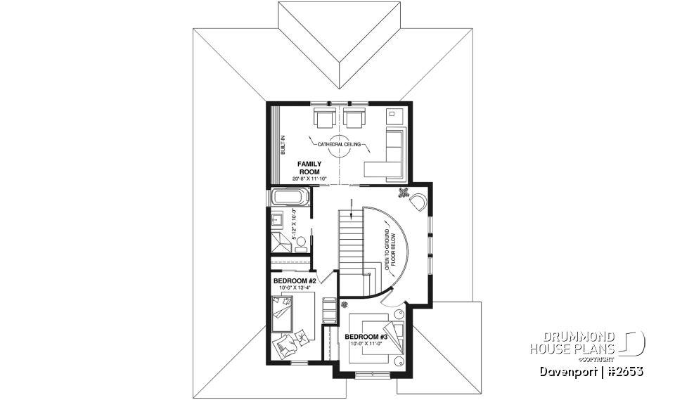 2nd level - European luxury house plan, 3 to 4 bedrooms, open stairwell, 2-car garage  - Davenport