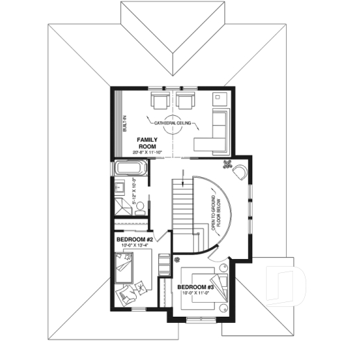 2nd level - European luxury house plan, 3 to 4 bedrooms, open stairwell, 2-car garage  - Davenport