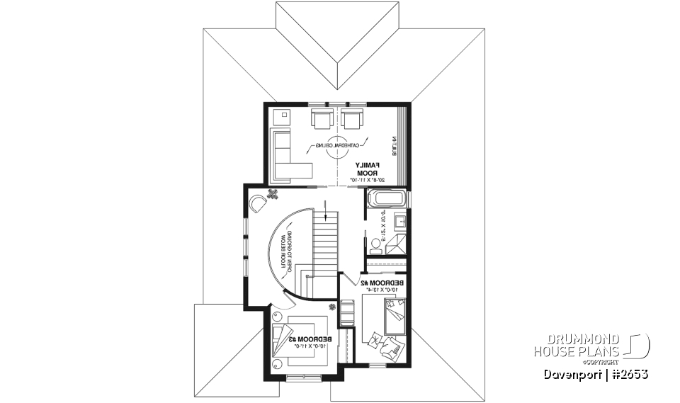 2nd level - European luxury house plan, 3 to 4 bedrooms, open stairwell, 2-car garage  - Davenport
