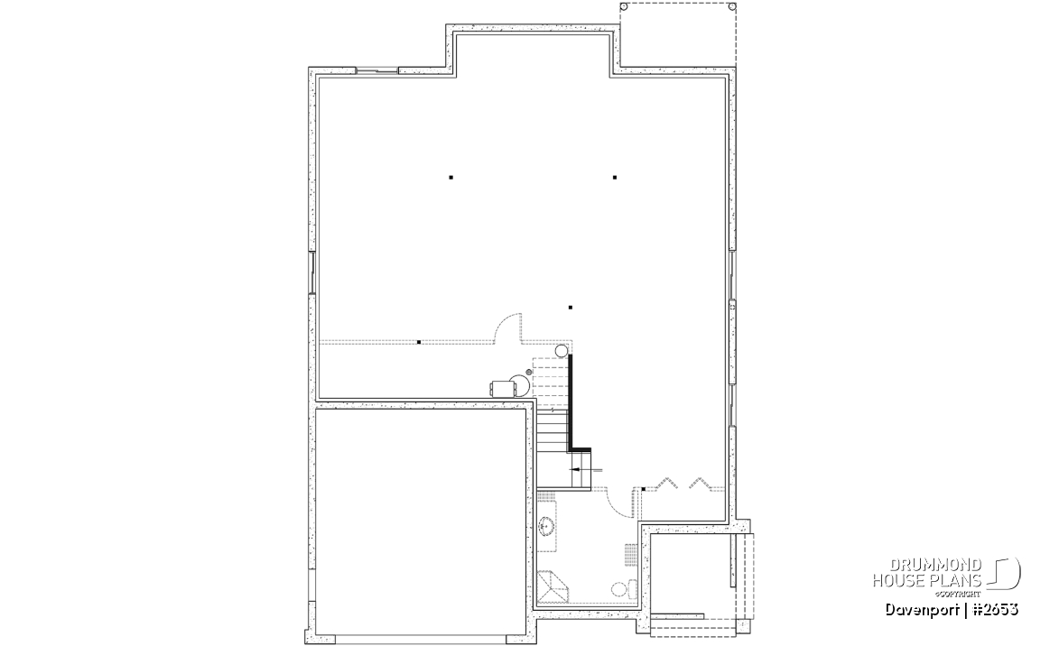 Basement - European luxury house plan, 3 to 4 bedrooms, open stairwell, 2-car garage  - Davenport