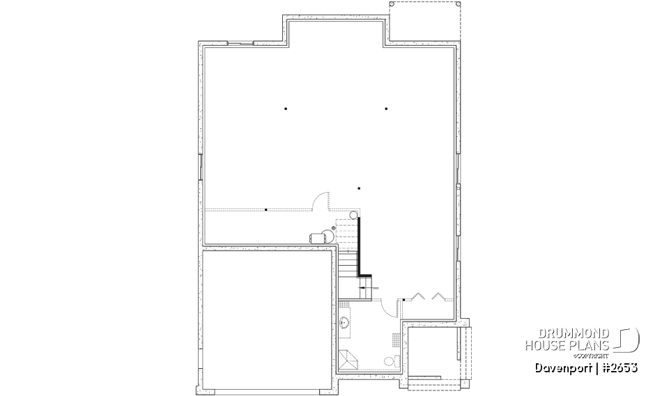 Basement - European luxury house plan, 3 to 4 bedrooms, open stairwell, 2-car garage  - Davenport