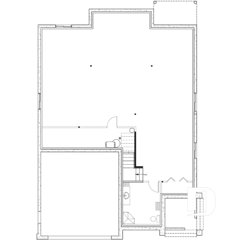 Basement - European luxury house plan, 3 to 4 bedrooms, open stairwell, 2-car garage  - Davenport