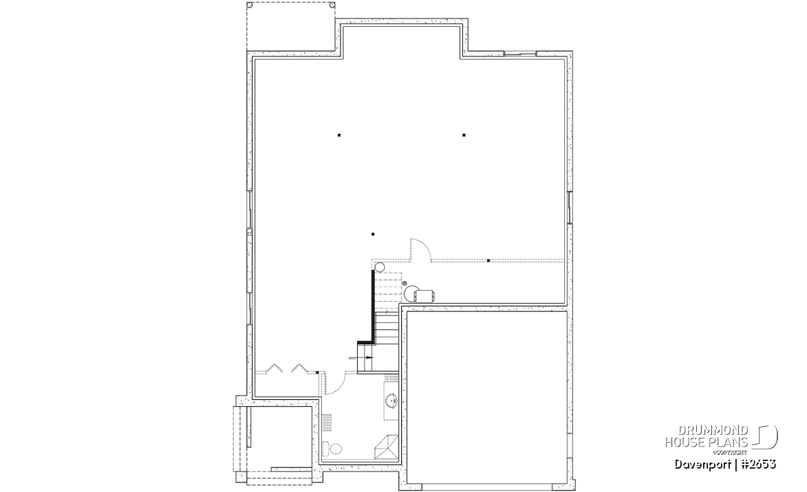 Basement - European luxury house plan, 3 to 4 bedrooms, open stairwell, 2-car garage  - Davenport