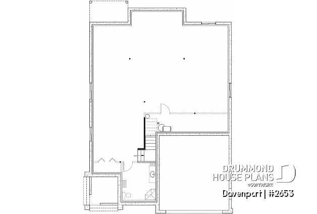 Basement - European luxury house plan, 3 to 4 bedrooms, open stairwell, 2-car garage  - Davenport