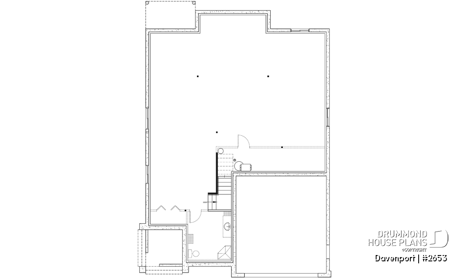 Basement - European luxury house plan, 3 to 4 bedrooms, open stairwell, 2-car garage  - Davenport