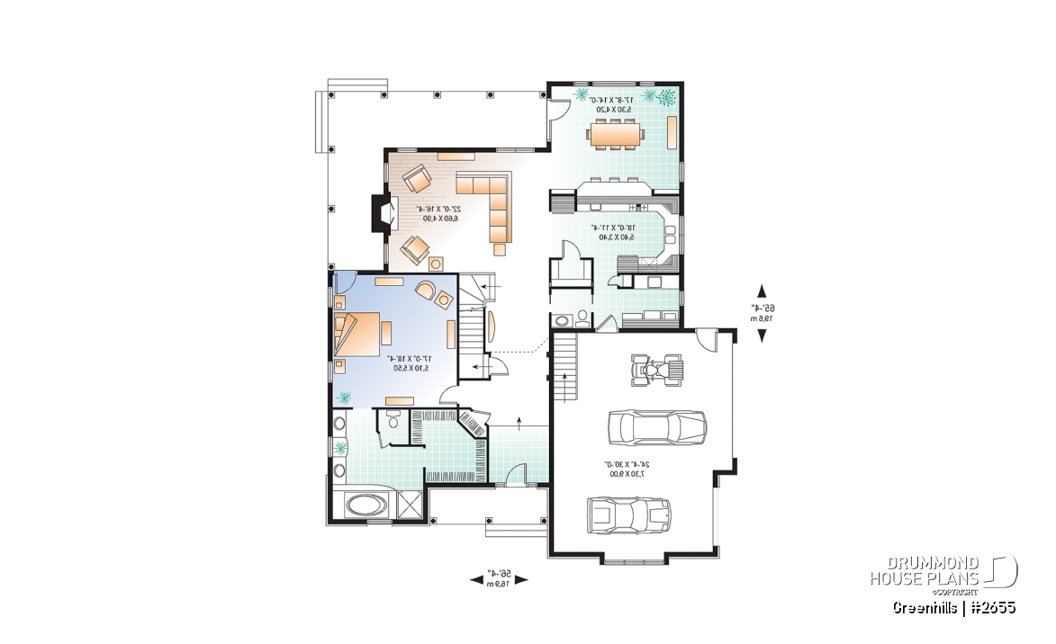 1st level - 4 bedroom 3 bathroom house plan with 3-car garage, farmhouse style, covered terrace, pantry, fireplace - Greenhills