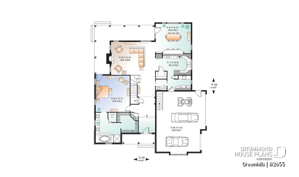 1st level - 4 bedroom 3 bathroom house plan with 3-car garage, farmhouse style, covered terrace, pantry, fireplace - Greenhills