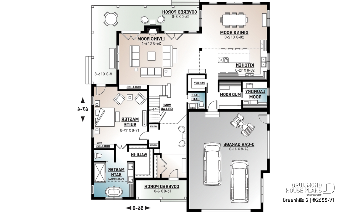 1st level - Modern farmhouse plan, 4 bedrooms, master suite, 3-car garage, fireplace, large kitchen, pantry, laundry room - Greenhills 2